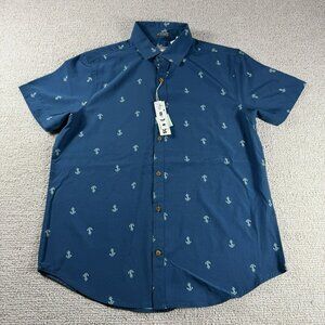 Tallwoods Soft Moisture Wicking Anchor Logo Button Up Shirt Blue Men’s Size M